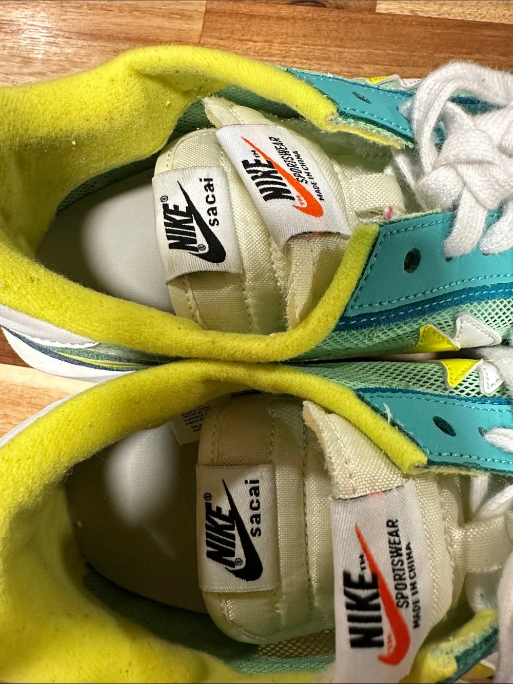 Nike Sacai Retro Runner in Teal, Aqua & Yellow   473